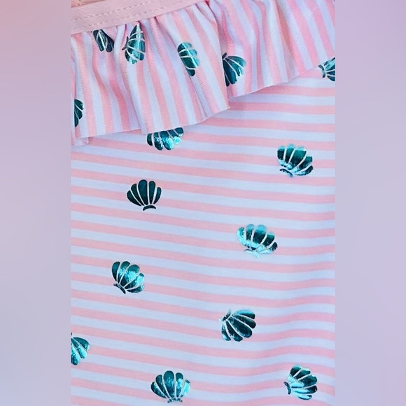Pink Platinum Girls Baby Pink White Stripes Shell One Shoulder Swimsuit … - Picture 10 of 12